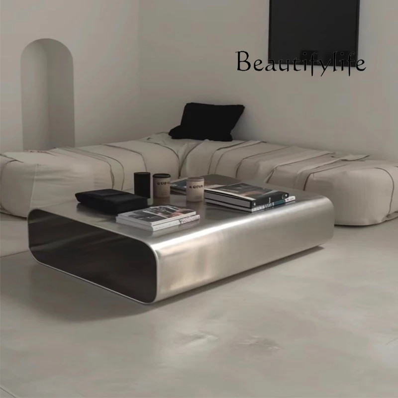 Italienischer leichter Luxus-Couchtisch aus Edelstahl für Wohnzimmer, Haushalt, kleine Wohnung, moderner, einfacher Designer der Spitzenklasse Image