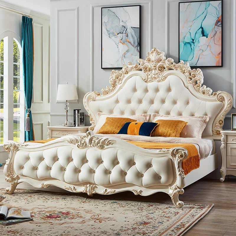 Europäisches Bett aus Massivholz, 1,8 m großes Doppelbett, Hauptschlafzimmer, französisches Schlafzimmer, Prinzessin, Villa, Hochzeit, Lederprinzessin Image