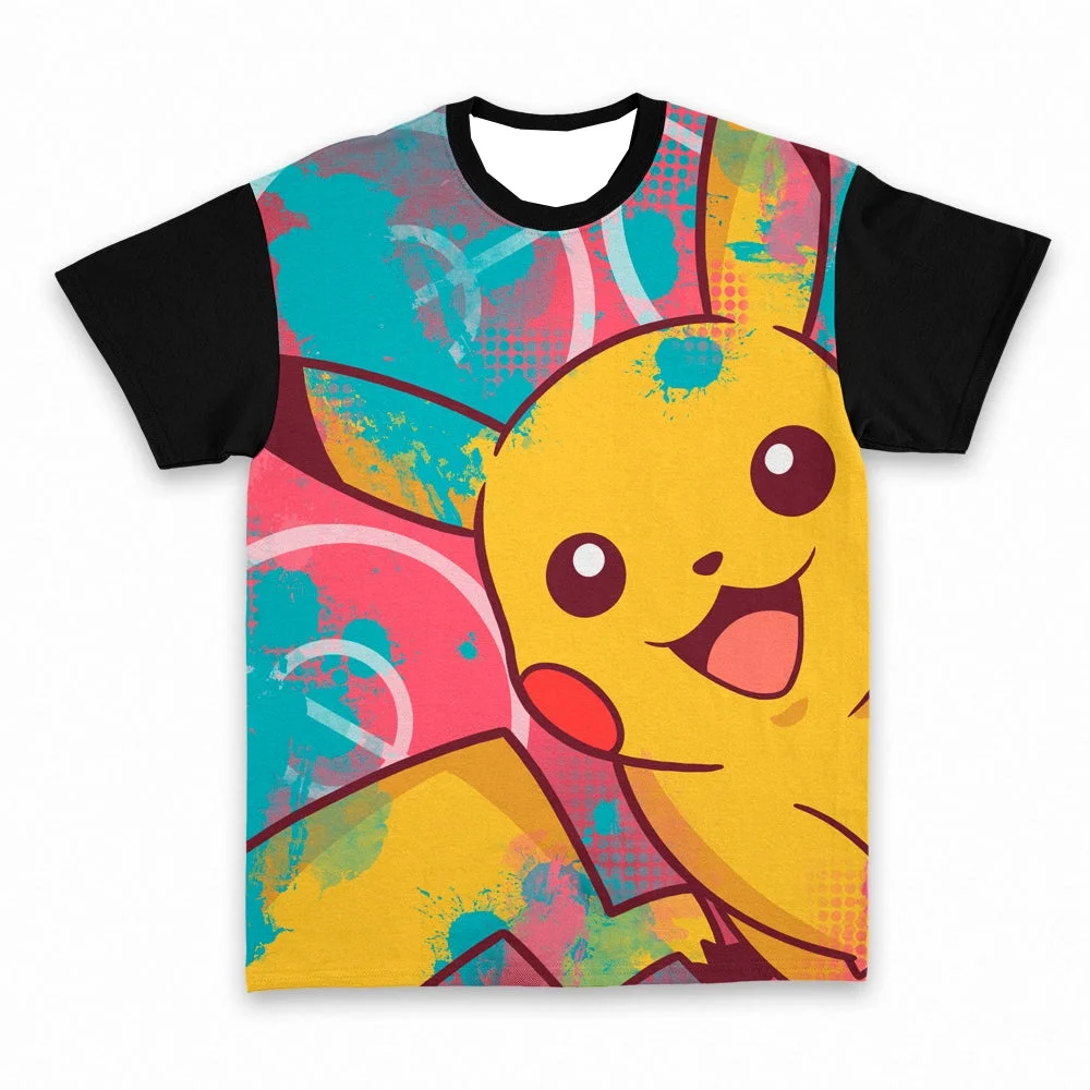 Pokemon Pikachu Splatter Paint Art Print T-Shirt Anime Gelbes Grafik-T-Shirt Image