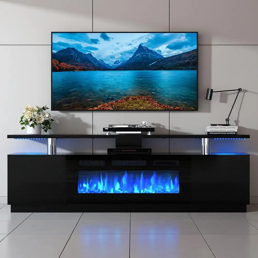 - Für moderne 70-Zoll-TV-Möbel mit 24-Zoll-3D-Elektrokamin, 12 Flammenfarben, 1500W Heizung, Aufbewahrungsschrank für 80-Zoll-Fernseher*