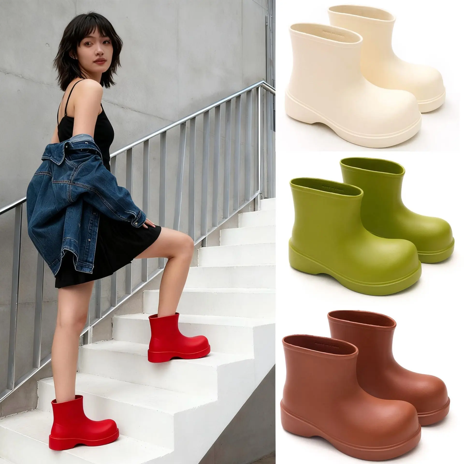 Koreanische Regenstiefel 2025, Damen-Kurzrohr-EVA-wasserdichte Schuhe, modische, minimalistische Wasserschuhe mit dicken Sohlen für den Außenbereich
