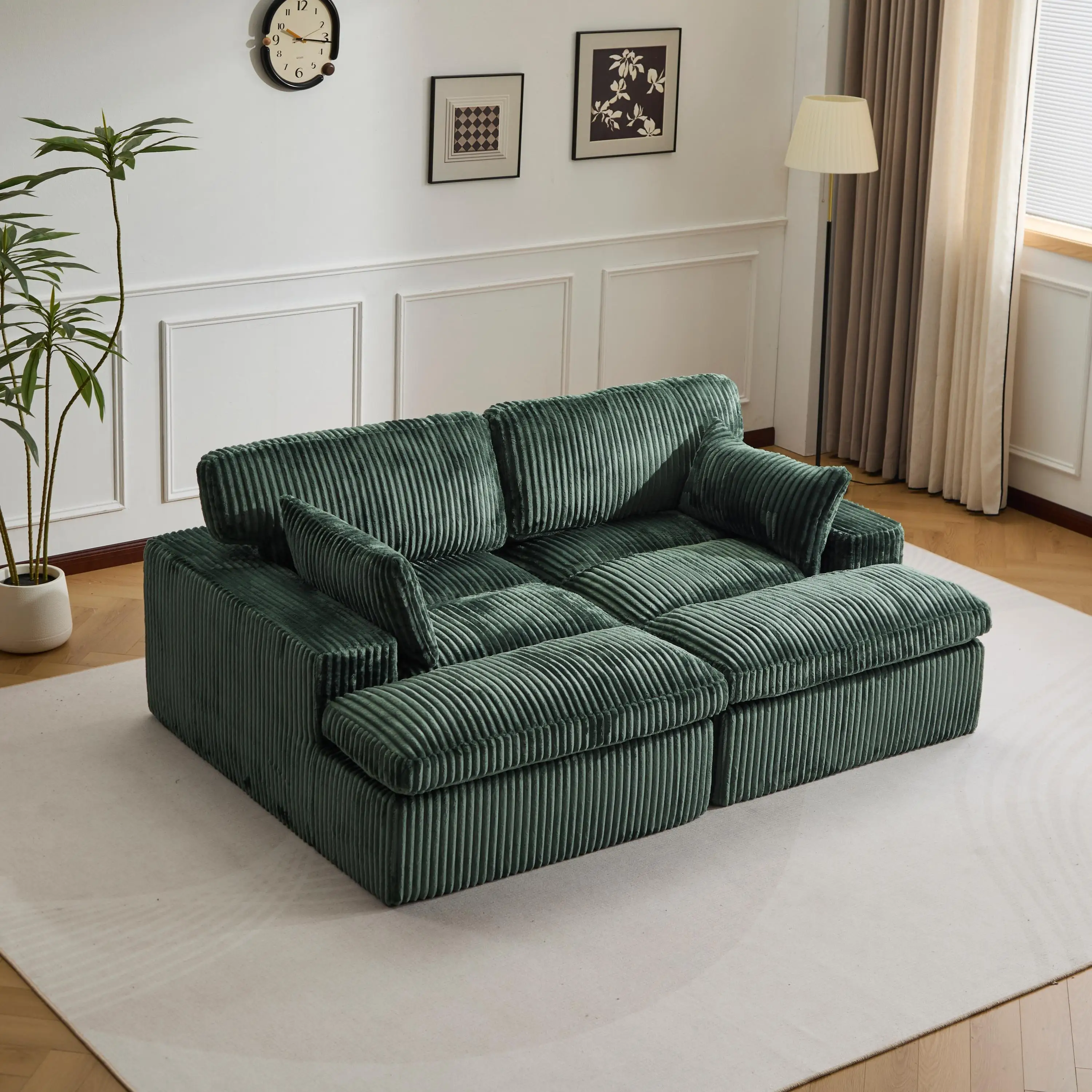 Grünes Cord 2-in-1 Schlafsofa, Modernes Schlafcouch ohne Montagevorgang, Schlafsofa für Wohnzimmer, Gästezimmer