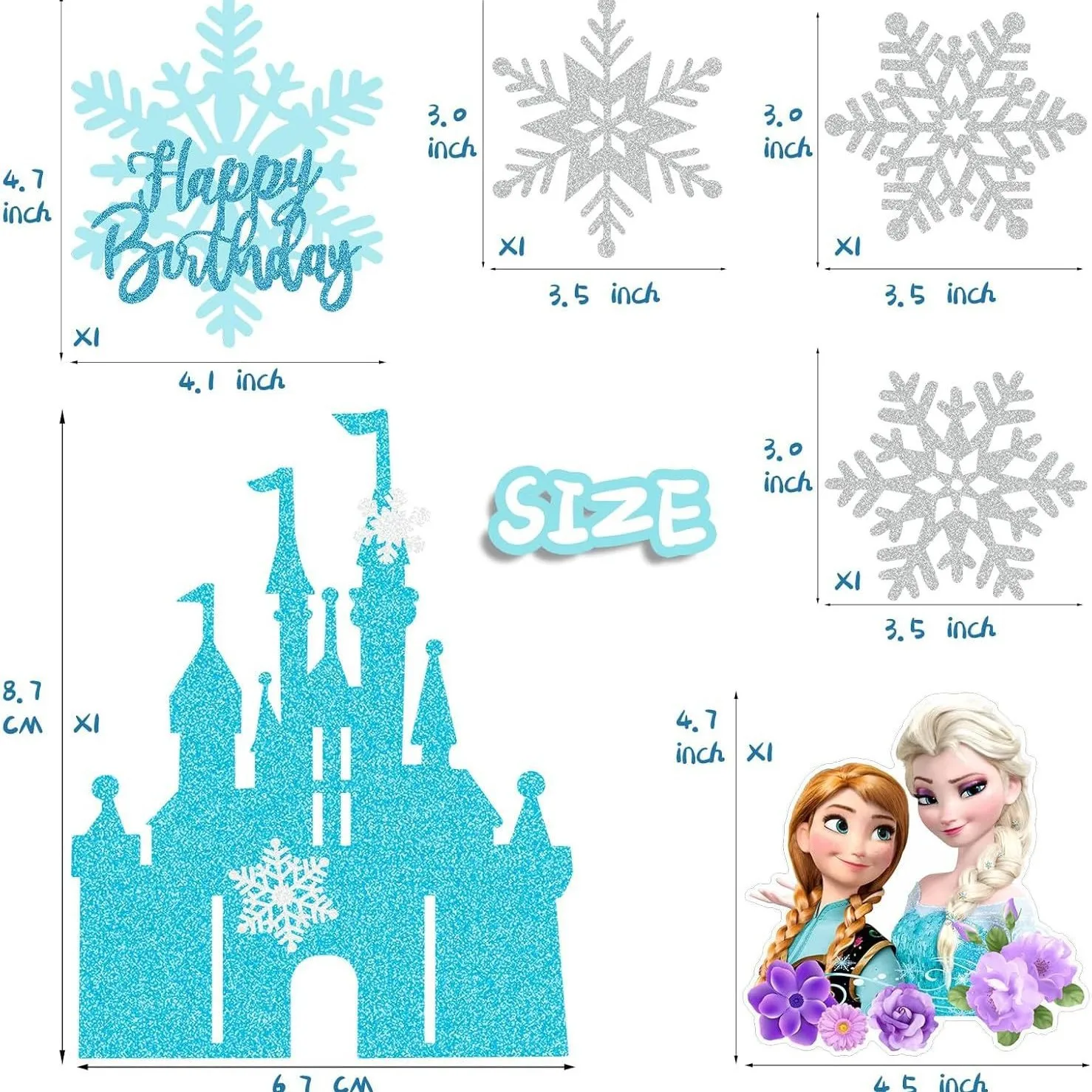 6/8/10 Stück Frozen Elsa Anna Prinzessin Kuchendekoration Schloss Schnee-Thema Geburtstagstorten-Topper für Kindergeburtstage Image