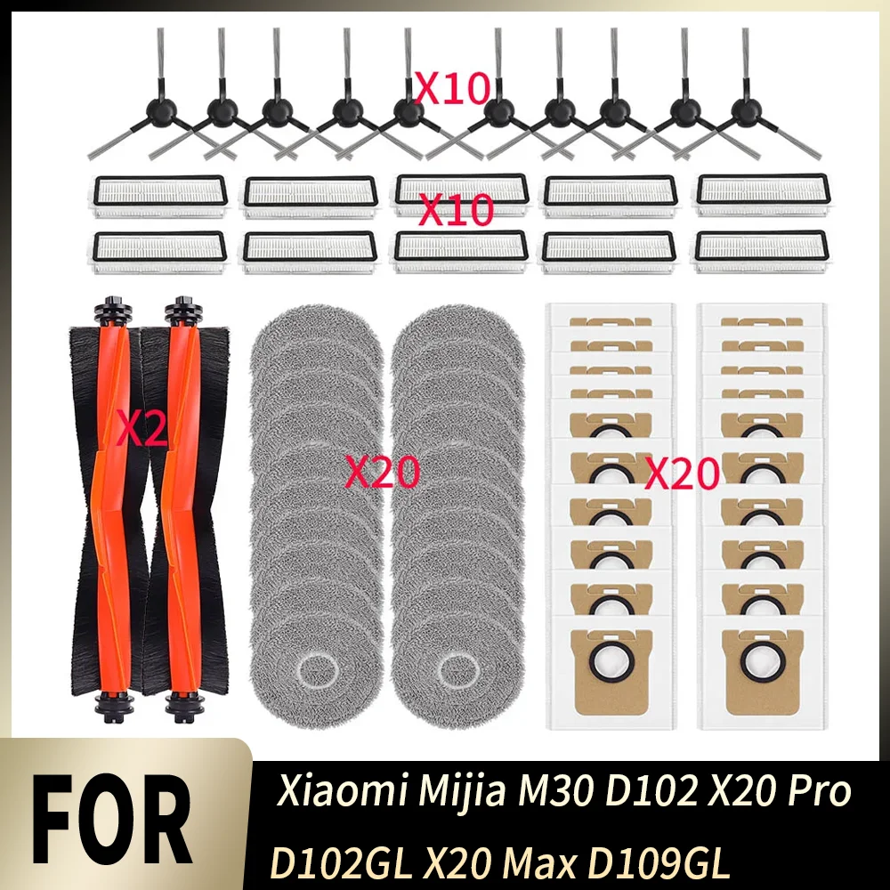 Staubbeutel, Hauptbürste, Seitenbürste, Filter, Wischpads für Xiaomi Mijia M30 D102 X20 Pro D102GL X20 Max D109GL Ersatz-Zubehör-Kit Image