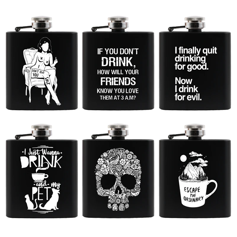 3 UNZEN Edelstahl Schwarz Mini Flachmann Alkohol Flasche Trinken Geschenk Für Mann Personalisierte LOGO Nach Maß Laser Gravur Image