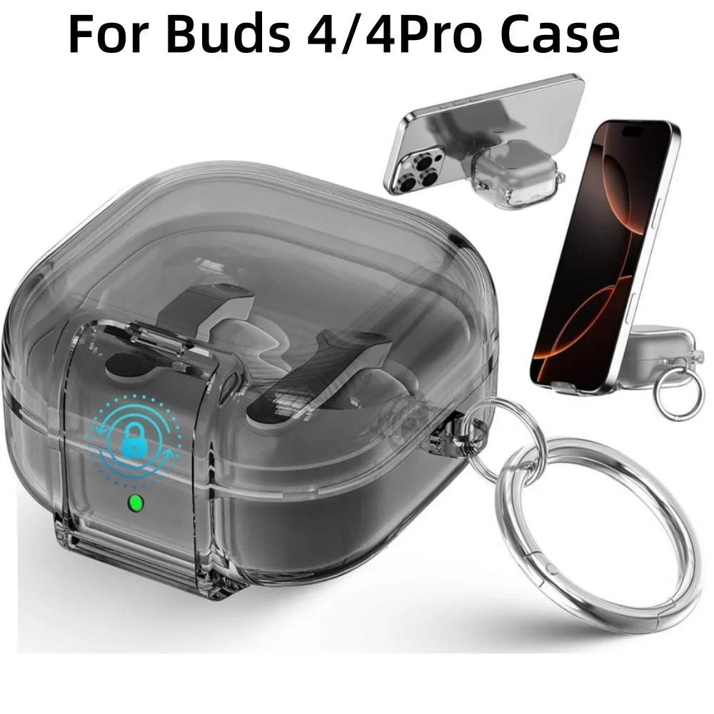 2026 Halterungsdesign für Samsung Galaxy Buds 4/4Pro Hülle mit Verschlussclip und Reinigungsset, Transparentes TPU für Samsung Galaxy Buds 4 Pro Image
