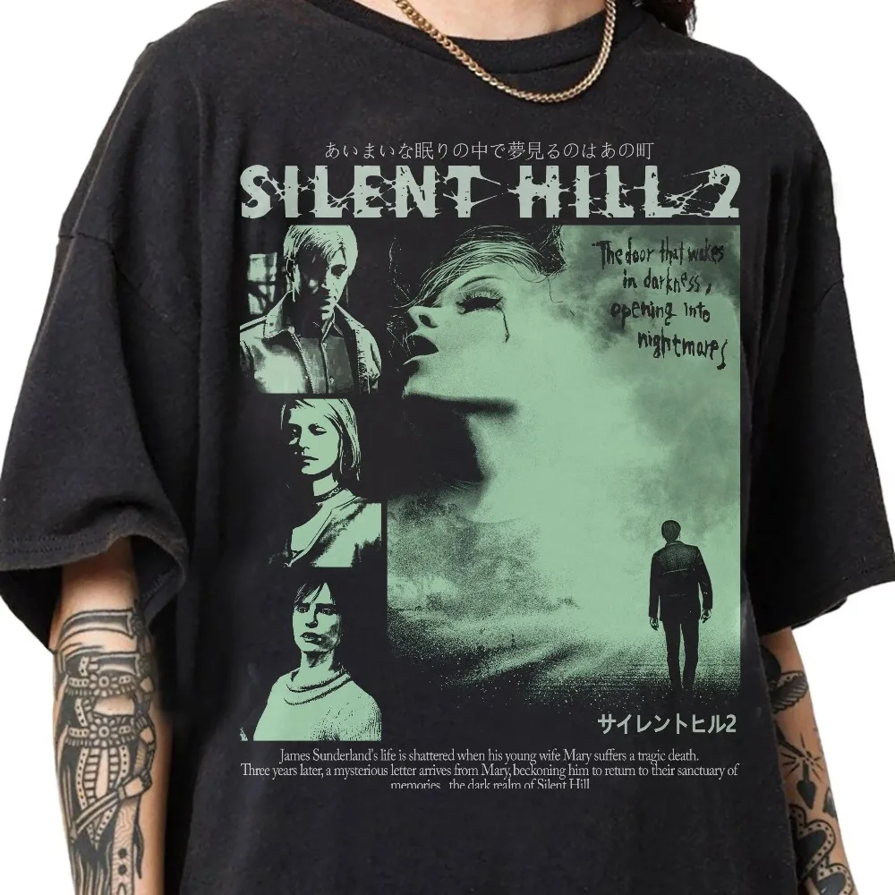 Silent Hill II Grafik-T-Shirt für Männer und Frauen, reine Baumwolle, Sommer-Harajuku-Kleidung, lässig und modisch, Strand-Kurzarm-T-Shirt Image