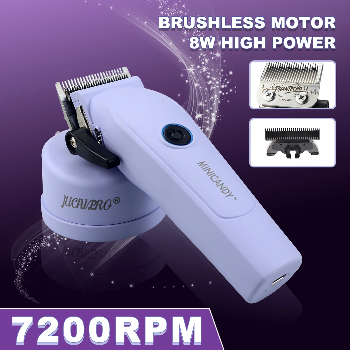 JUCAI MINICANDY JC06 Professioneller Haarschneider, DLC-Klinge, 7200 U/min, bürstenloser Motor mit Basisladegerät, 3200 mAh, Haarschneidemaschine Image