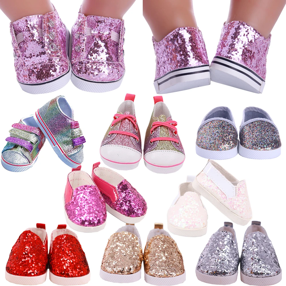 7 cm Puppenschuhe für 43 cm große Babypuppen, glitzernde Schuhe, Zubehör für 18 Zoll große amerikanische Puppen, Mädchenspielzeug und Nenuco, Geschenk