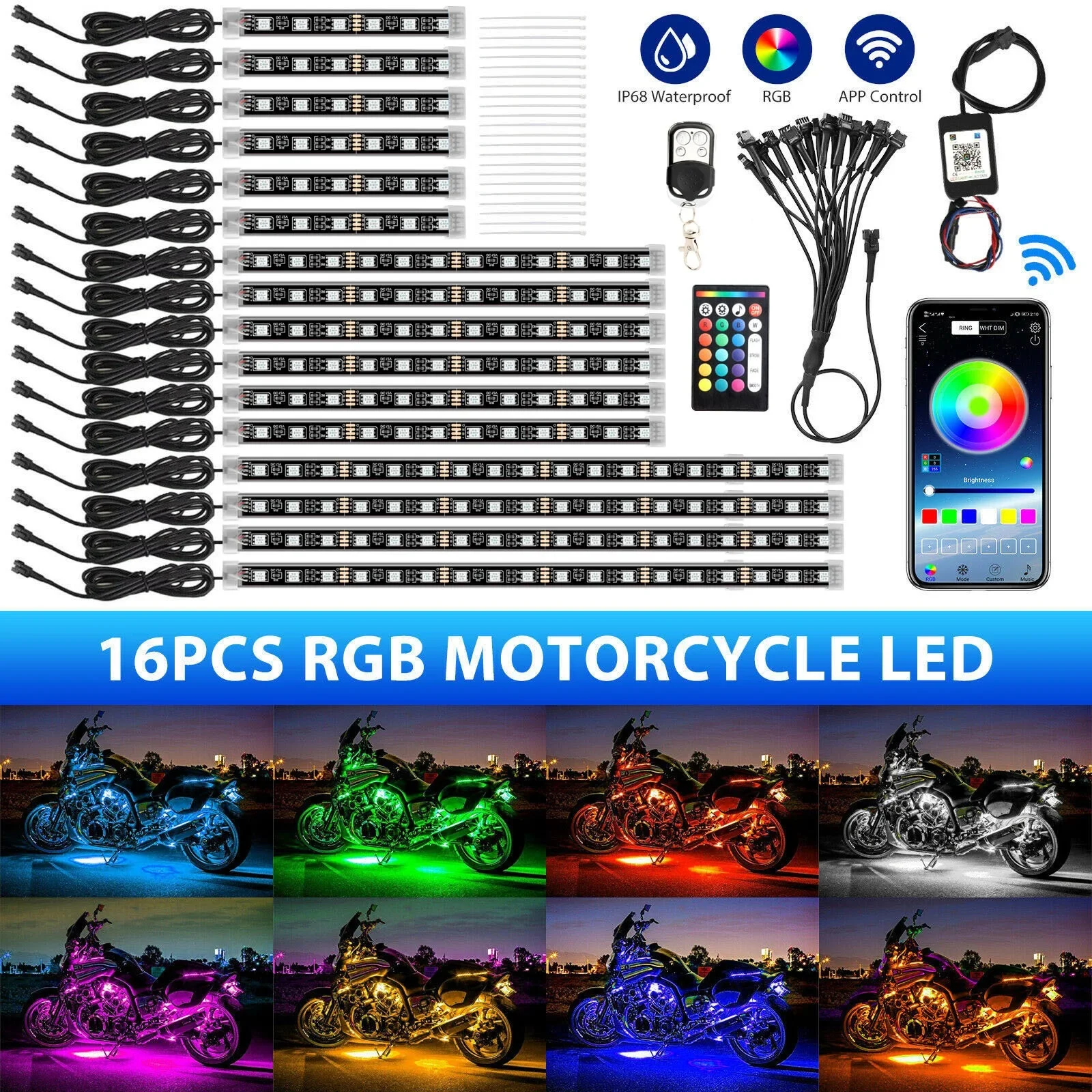 App führte Motorrad Auto Atmosphäre Umgebungs fuß Licht Fernbedienung flexible wasserdichte Sound 12V Moto RGB dekorative Lampe Streifen Image