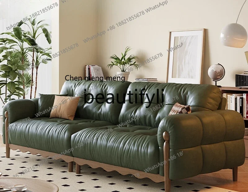 Neu eingetroffen: Retro-Sofa aus Ölwachs-Leder, mittelgroßes antikes grünes Sofa, Cloud-Ledersofa für drei Personen