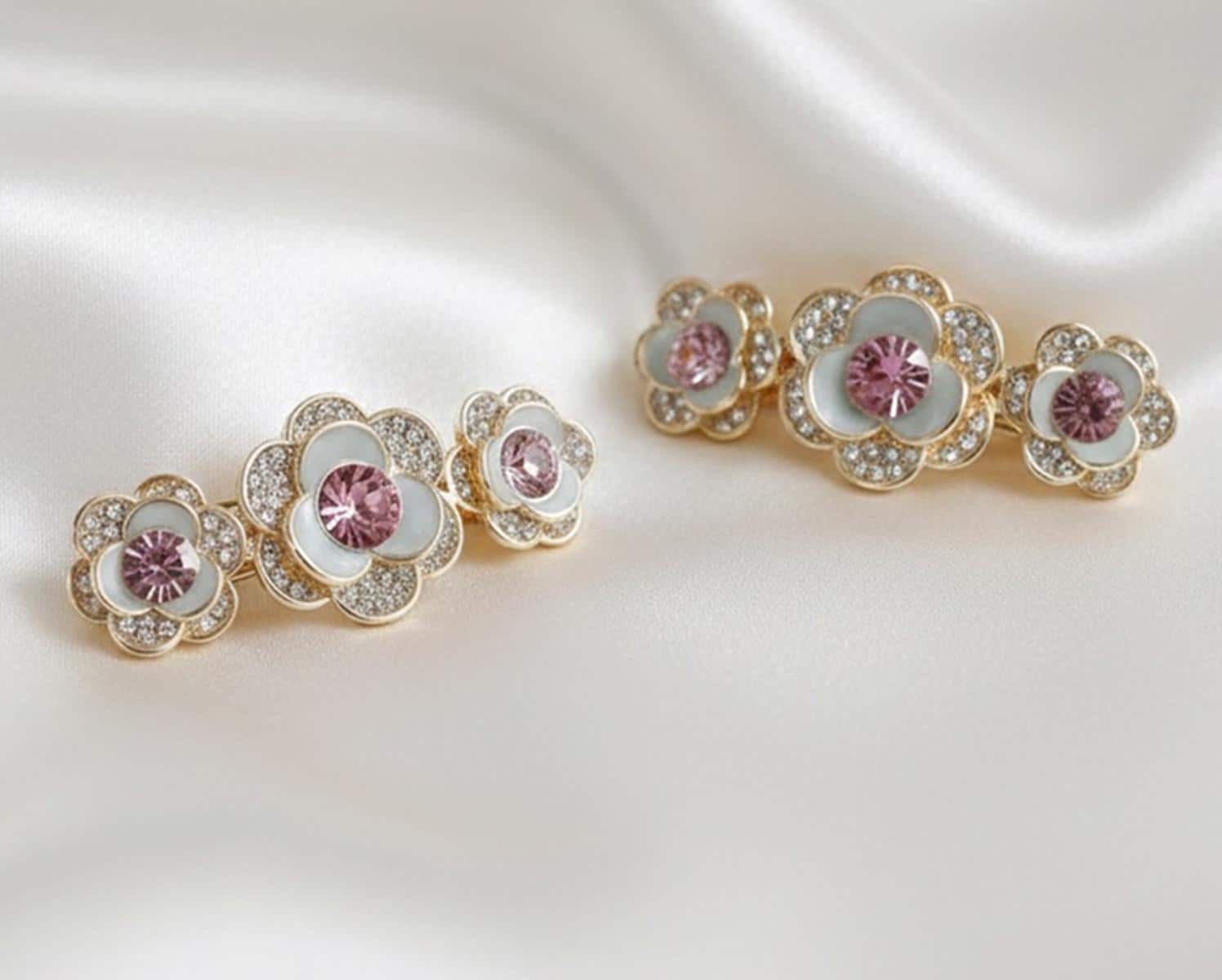 AACKS Fermaglio per capelli floreale vintage, fermaglio per fiori di cristallo rosa, gioielli da sposa romantici