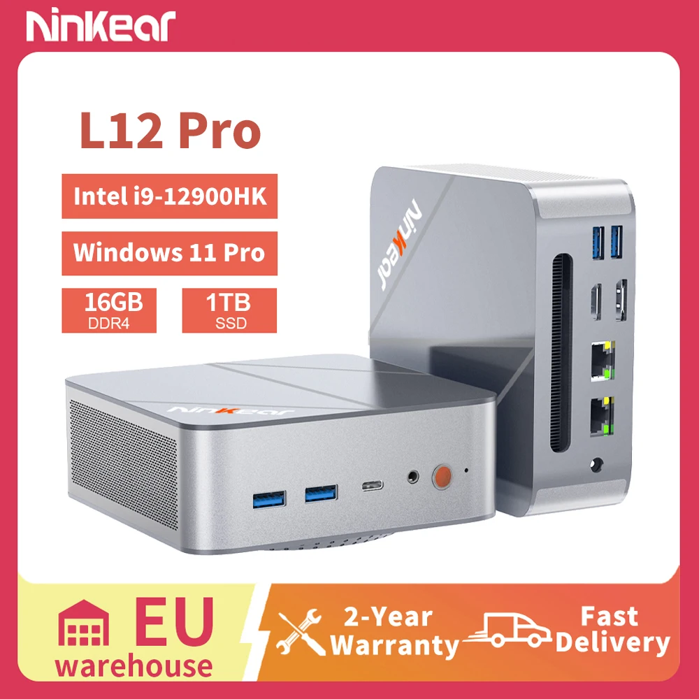 Mini PC Ninkear L12 Pro Intel i9-12900HK Windows 10/11 16 Go DDR4 1 To SSD WiFi 6 BT5.2 Triple Écran Ordinateur de Bureau Gaming Compact pour Bureau Maison Multimédia