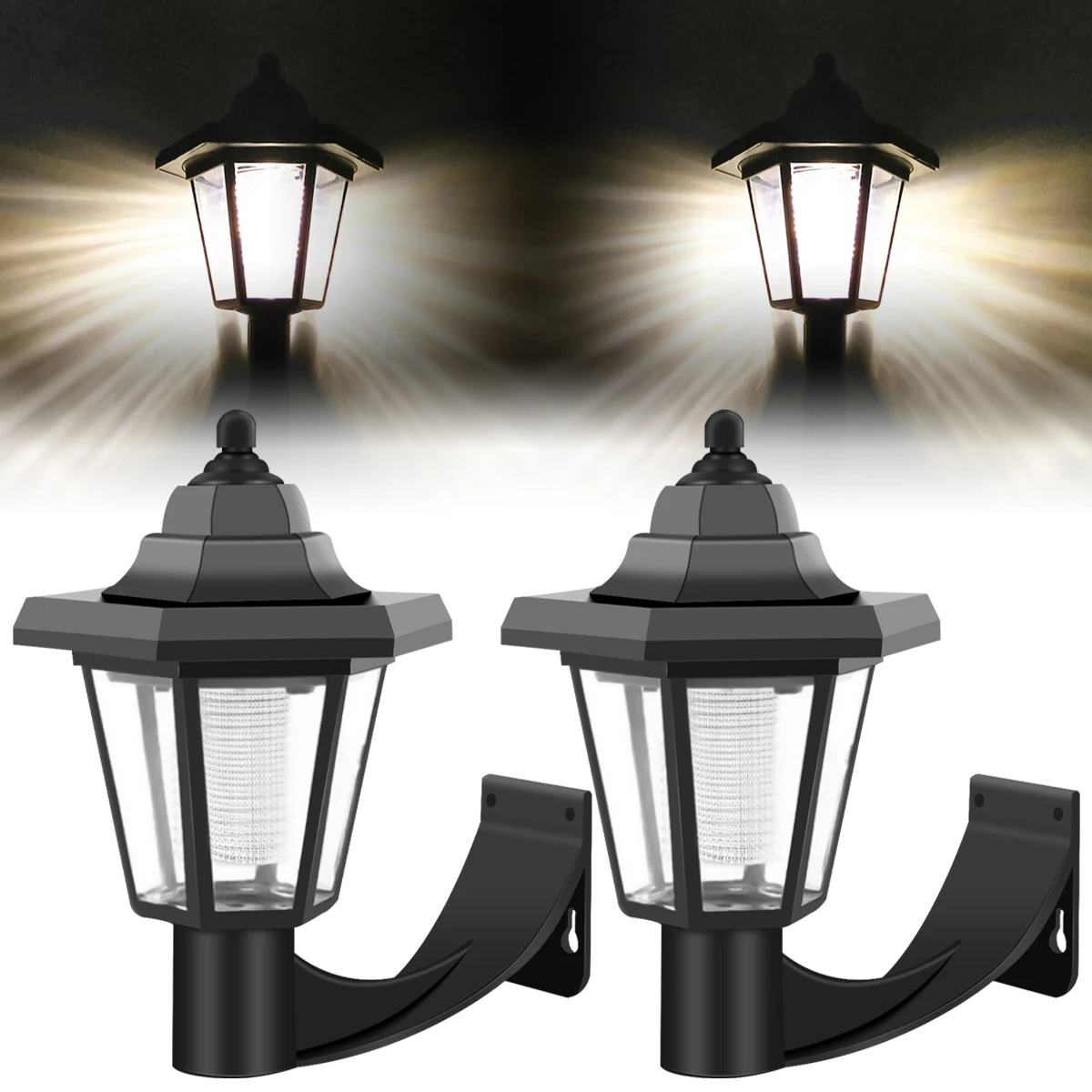 2 pièces lumière LED solaire applique extérieure lumière de jardin Hexagonal lanterne solaire lumière étanche lampe solaire rétro jardin lumière décor