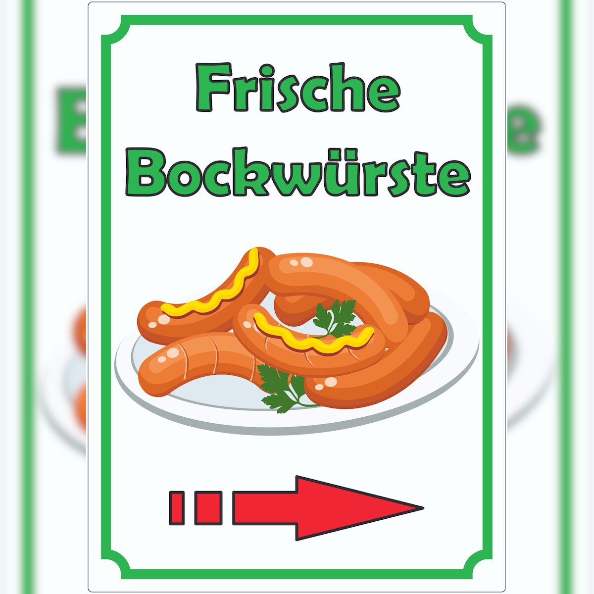 HB-Druck Frische Bockwürste Werbeaufkleber Aufkleber hochkant mit Pfeil nach rechts A5 (148x210mm) Image