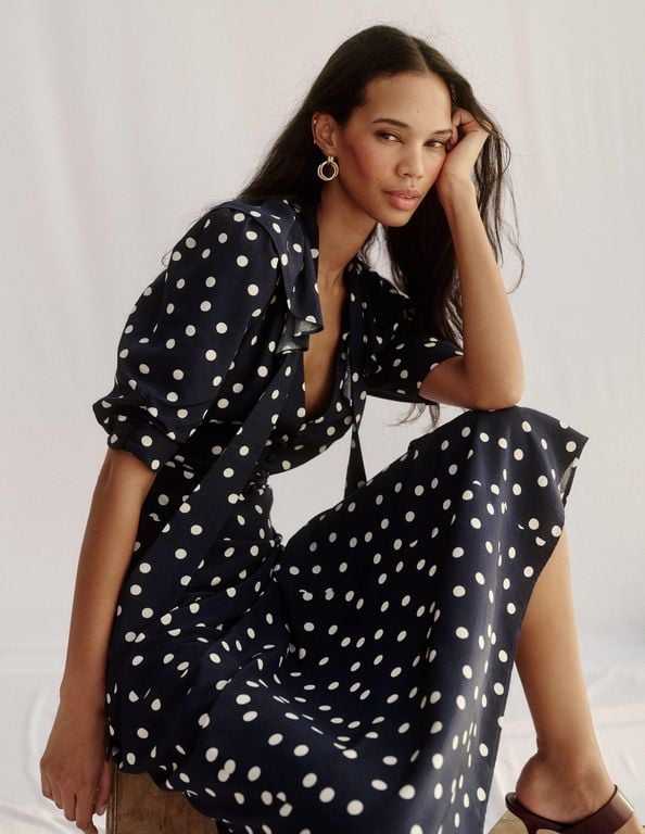 Ruffle Collar Midi Dress - Black - Boden Dresses