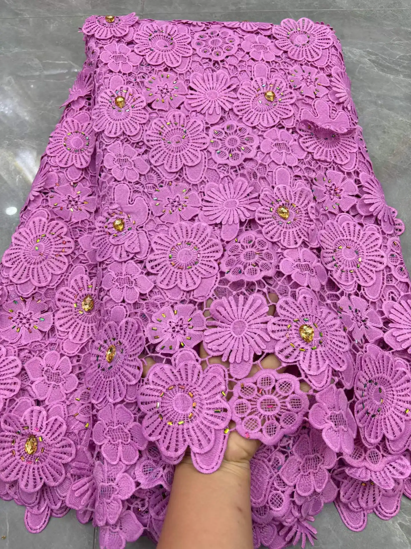 Nigerian Cord Guipure Lace Fabric 2026 High Quality with Big Stones Water Soluble African Lace Fabric Wedding Dress for Sewing