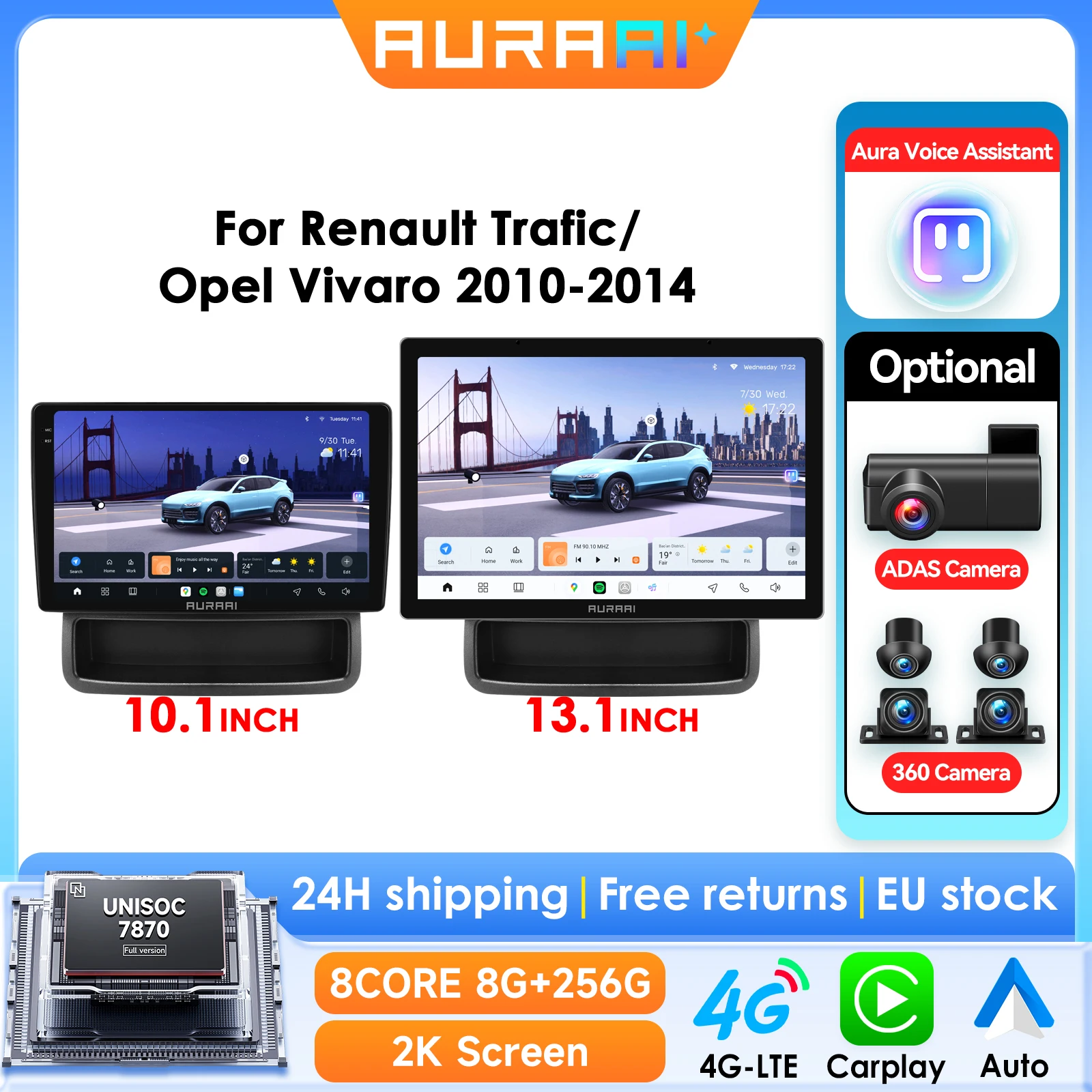 Autoradio Android 13 8G 256G ARAI per Renault Trafic 2010-2014 Opel Vivaro GPS CarPlay ADAS DSP 4G Telecamera 360 Schermo 2K 3D 7870
