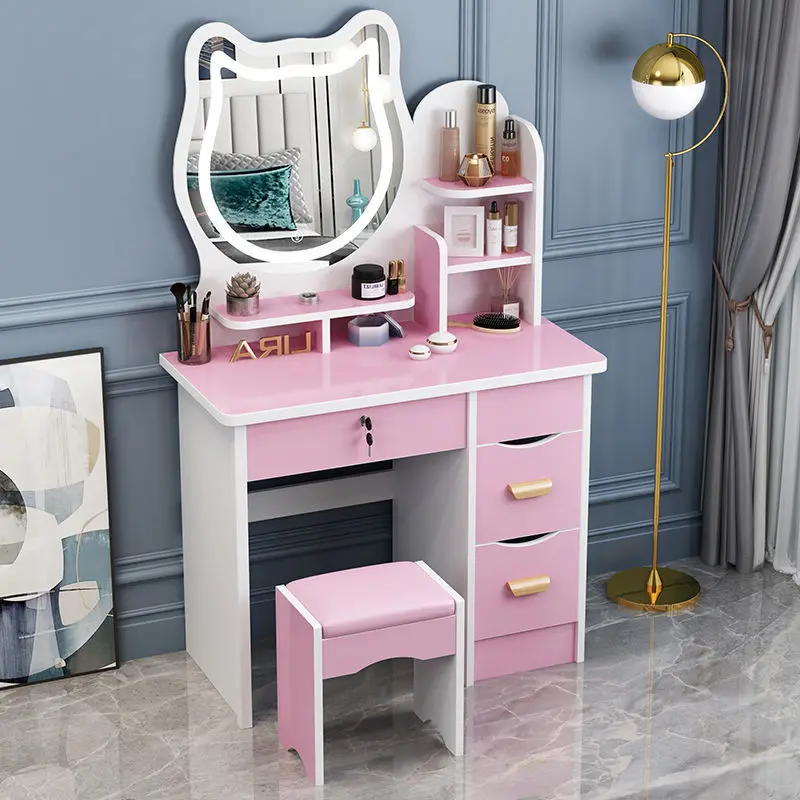 Rosa moderne Schminktisch Spiegel Make-up Regal Kosmetik Schminktisch Lagerung Mädchen Mesa De Maquillaje postmoderne Möbel