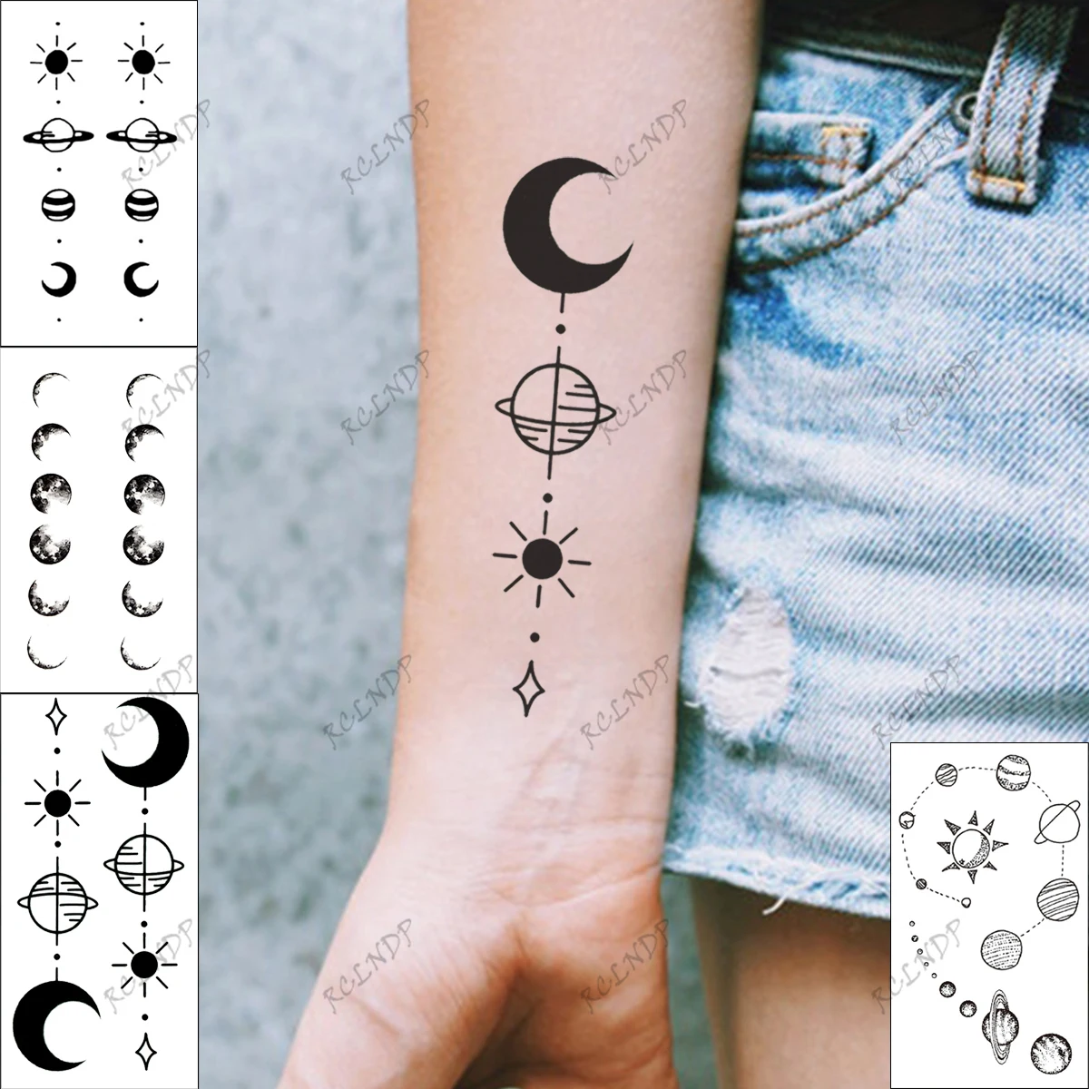 Wasserdichter temporärer Tattoo-Aufkleber, Mondplanet, gefälschtes Tattoo, Flash-Tattoo, Tattoo für Mädchen, Frauen, Männer Image