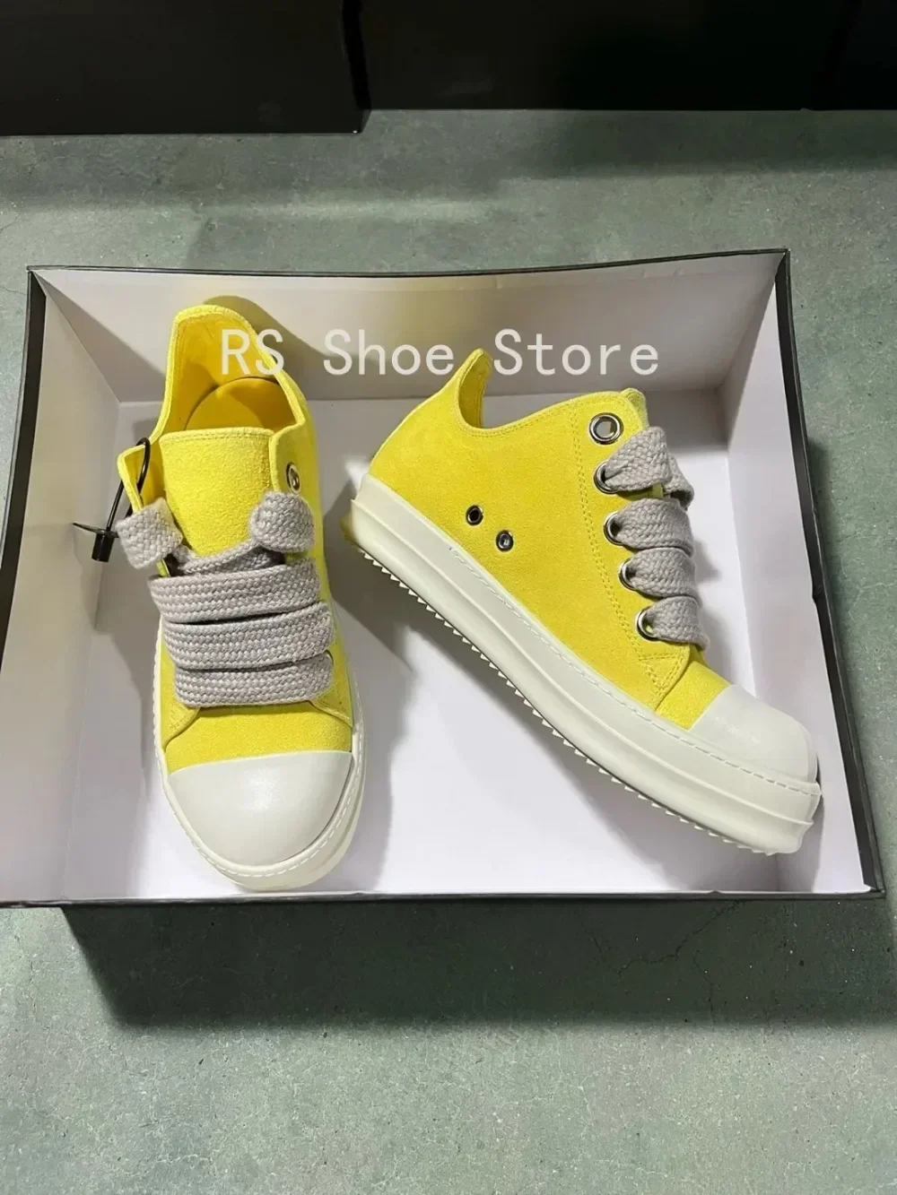 Ro Herrenschuh Weiß Gelb Wildleder Low Top Casual Sneaker Leder Jumbo Schnürsenkel Damen Sneakers Kuh Wildleder Flache Schuhe Stiefel