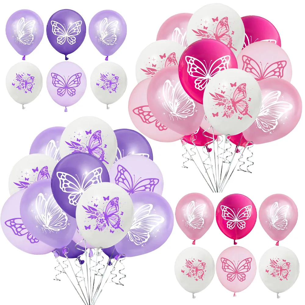 12 Stück 12 Zoll Rosa Lila Schmetterling Latex-Ballons Feen-Thema Mädchen Geburtstagsparty Dekorationen Baby-Shower-Zubehör Image