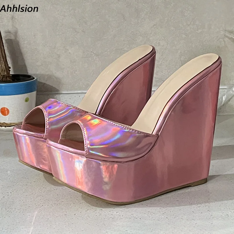 Ahhlsion Echte Fotos Frauen Sommer Slingback Sandalen Keile High Heels Runde Kappe Bunte Party Schuhe Damen UNS Plus Größe 4-20