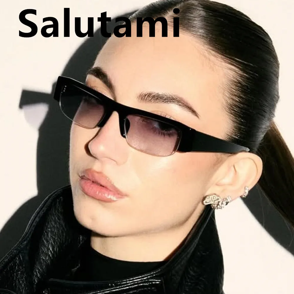 Vintage kleine quadratische randlose Sonnenbrille für Damen, neue modische schwarze Leoparden-Gradient-Sonnenbrille, sexy Hip-Hop-Brille für Damen
