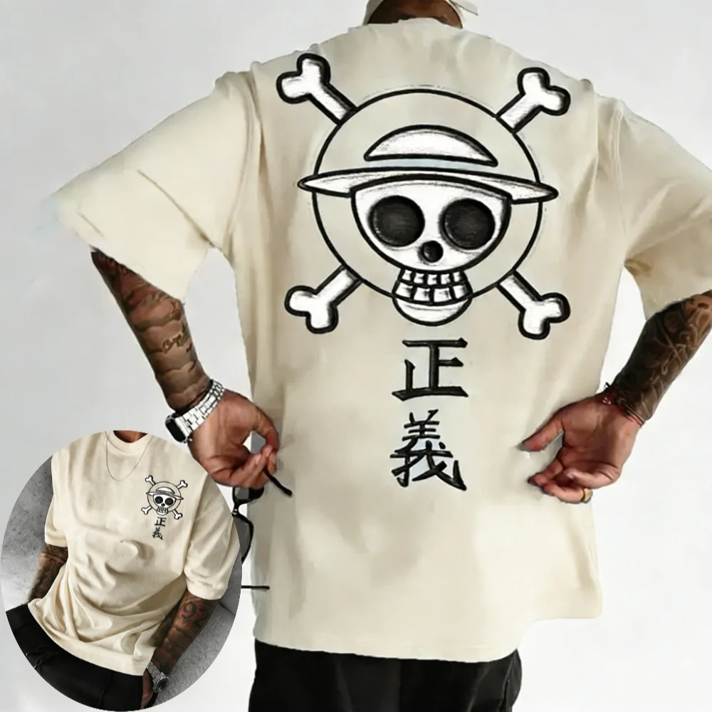 One Piece Herren- und Damen-T-Shirts, Traw Hat Pirates Jolly Roger Anime-T-Shirt, Sommer-T-Shirt für Jungen mit kurzen Ärmeln, Eltern-Kind-Outfits Image