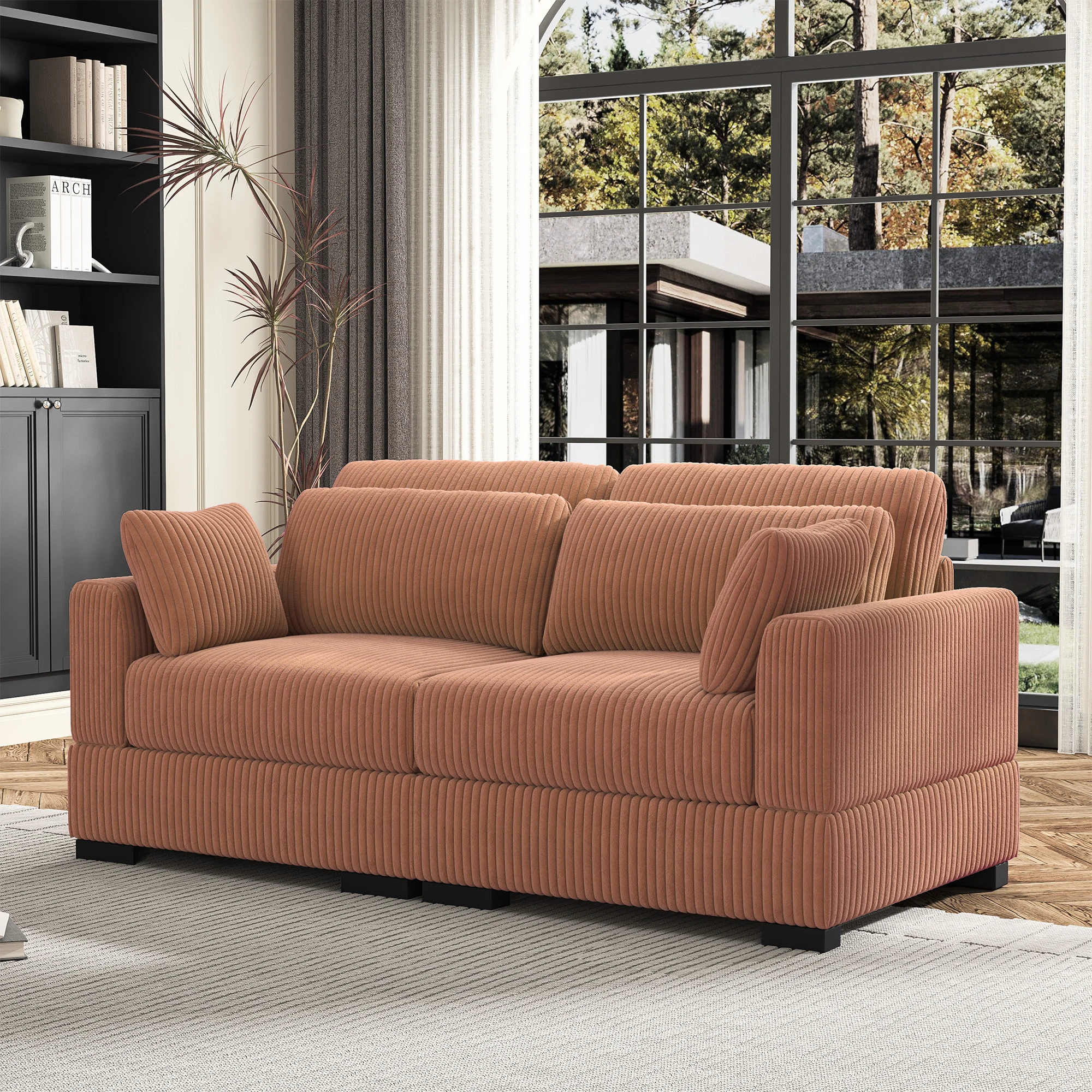 Anajqaqia Wohnzimmer-Sofas, Doppel-/Einzelsofas, Moderne Ausziehbare Sofas, Polstersofas, Gepolsterte Möbel, Orange Image