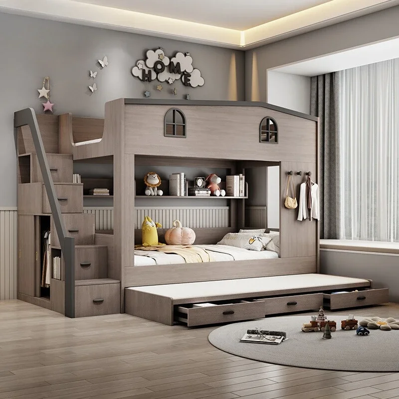 Fd Etagenbett für Kinder mit Schubladenaufbewahrung, Loft-Doppelbett, Treppensteigen, Vollrahmen, Queen-Size-Holz, Literas de 2, Camas, Schlafzimmermöbel