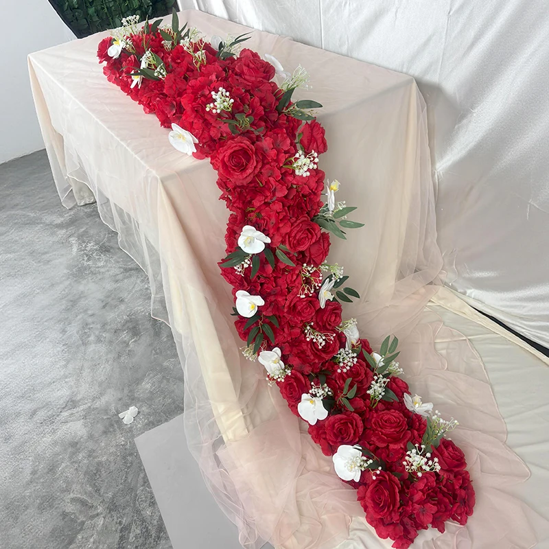 2,16m Künstliche Blumen Hochzeit Rote Rosen Wegdekoration Tischläufer Blumenreihe Blumenhintergrund Arrangement Bogendekoration Image
