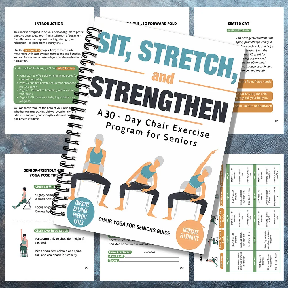 1 Stück Yoga-Buch für Senioren, Yoga-Tabelle für Senioren-Balanceübungen, Stuhl-Yoga-Buch für Senioren, Schulhefte, Notizbuch, Notizheft, Tagebuch Image