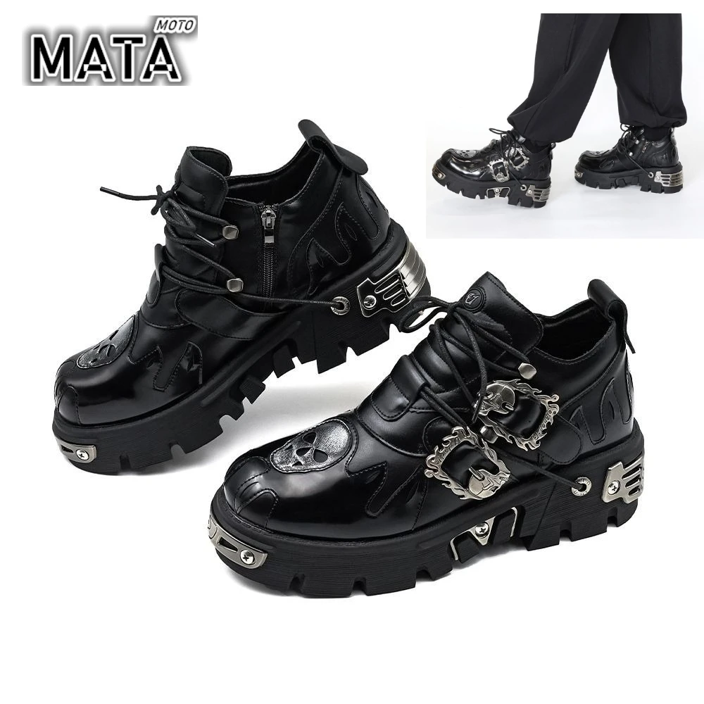 Moto Retro Stiefel Männer und Frauen Vintage Rock Paar Schuhe Neue Dark Punk Leder Metall Nische Design Unisex Einzelne Plattform Schuhe