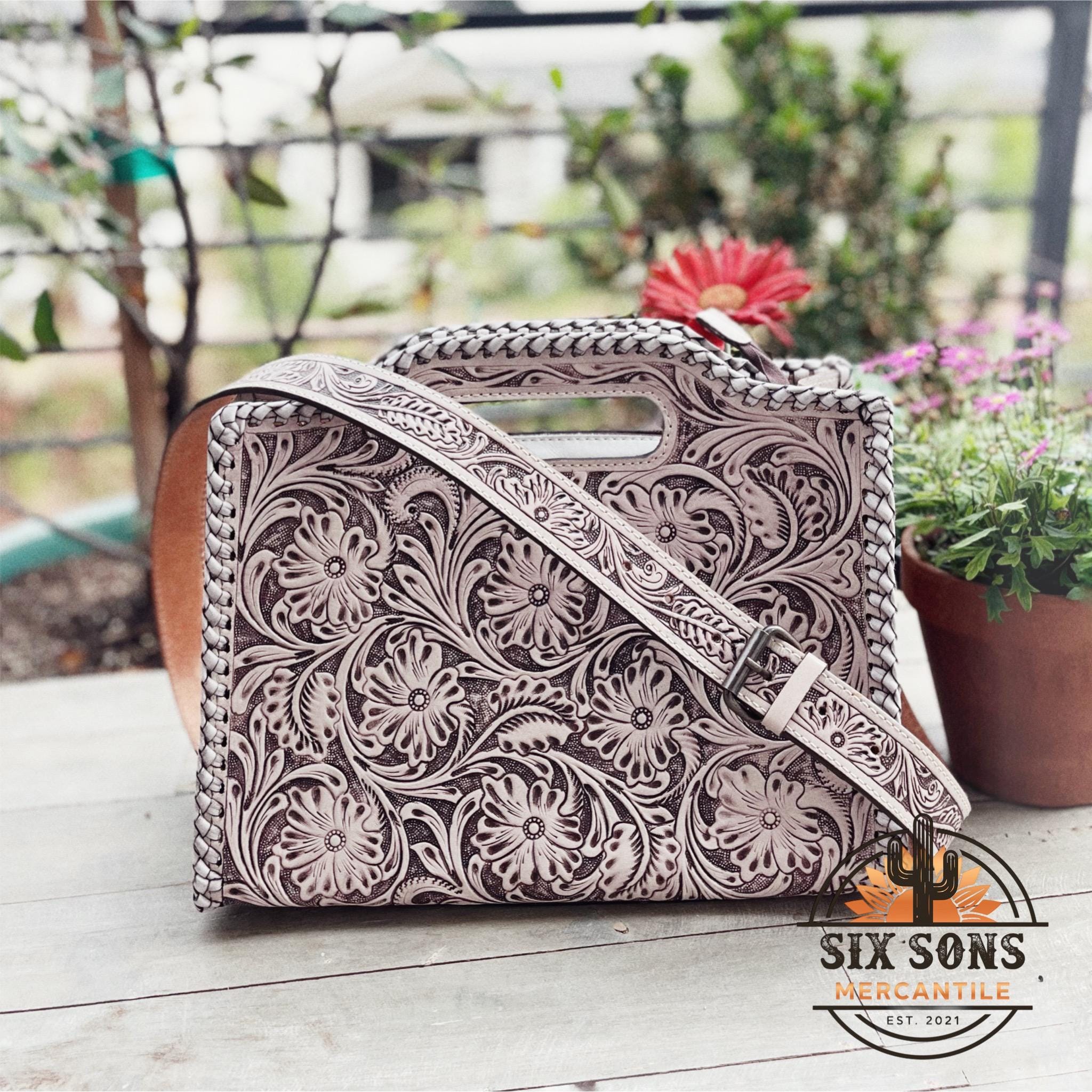 Borsa a tracolla western in pelle fatta a mano, borsa tote western, borsa in pelle lavorata a mano, borsa a tracolla in pelle pieno fiore, borsa a man