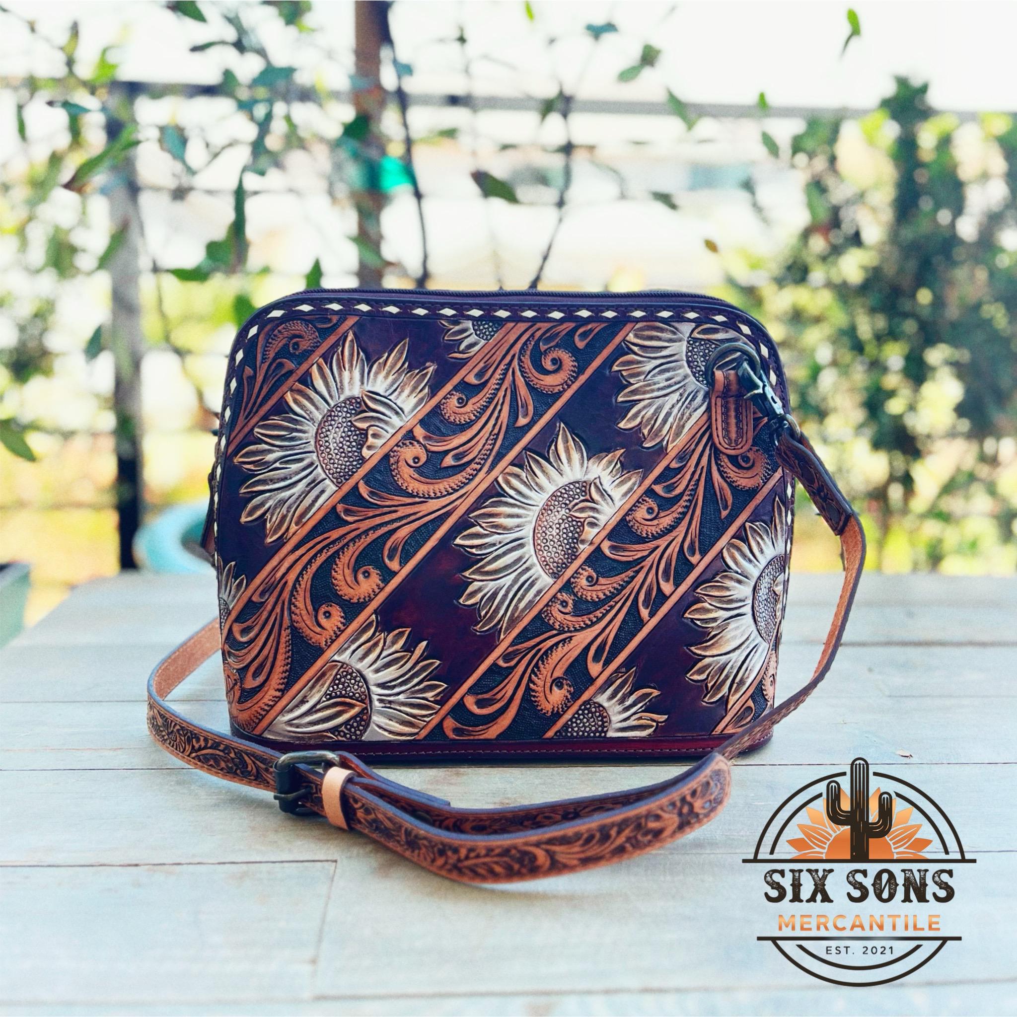 Borsa a tracolla western in pelle fatta a mano, borsa tote western, borsa in pelle lavorata a mano, borsa a tracolla in pelle pieno fiore, borsa a man