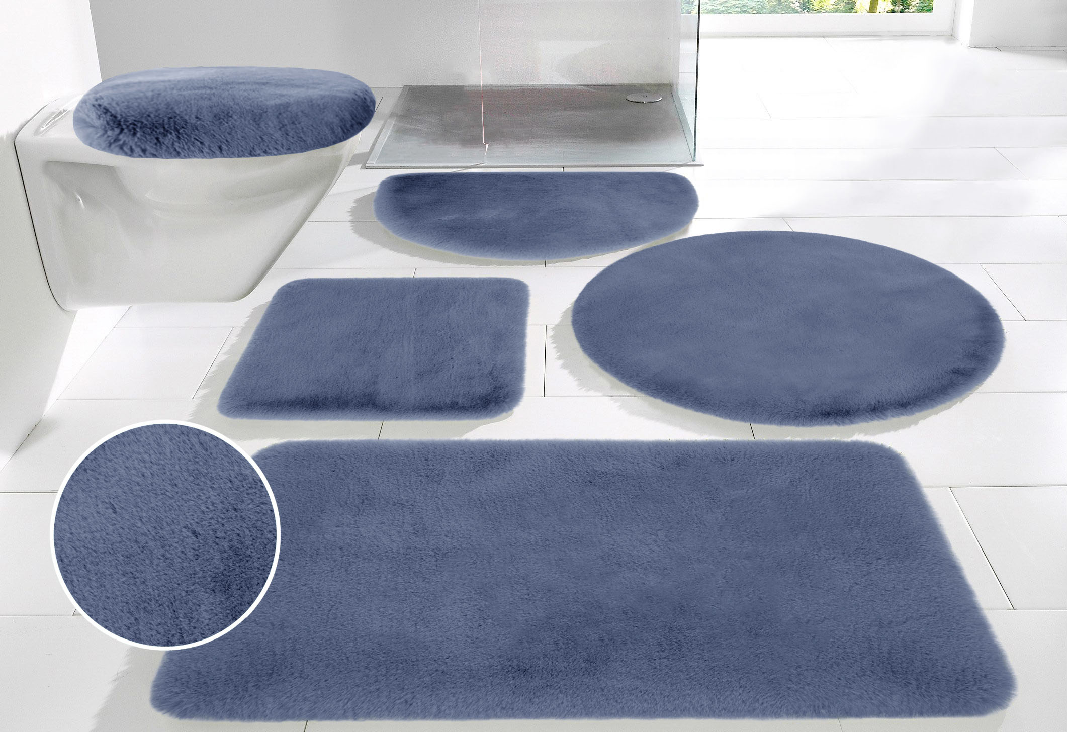 Badematte OTTO HOME "Rabbit Badematten, Badvorleger, Badezimmer Teppich" Gr. 8, blau, H:30mm, Polyester, Badematten, Badematte, Kaninchenfell-Haptik, Badteppich, rechteckig, rund & als 3-tlg. Set Image