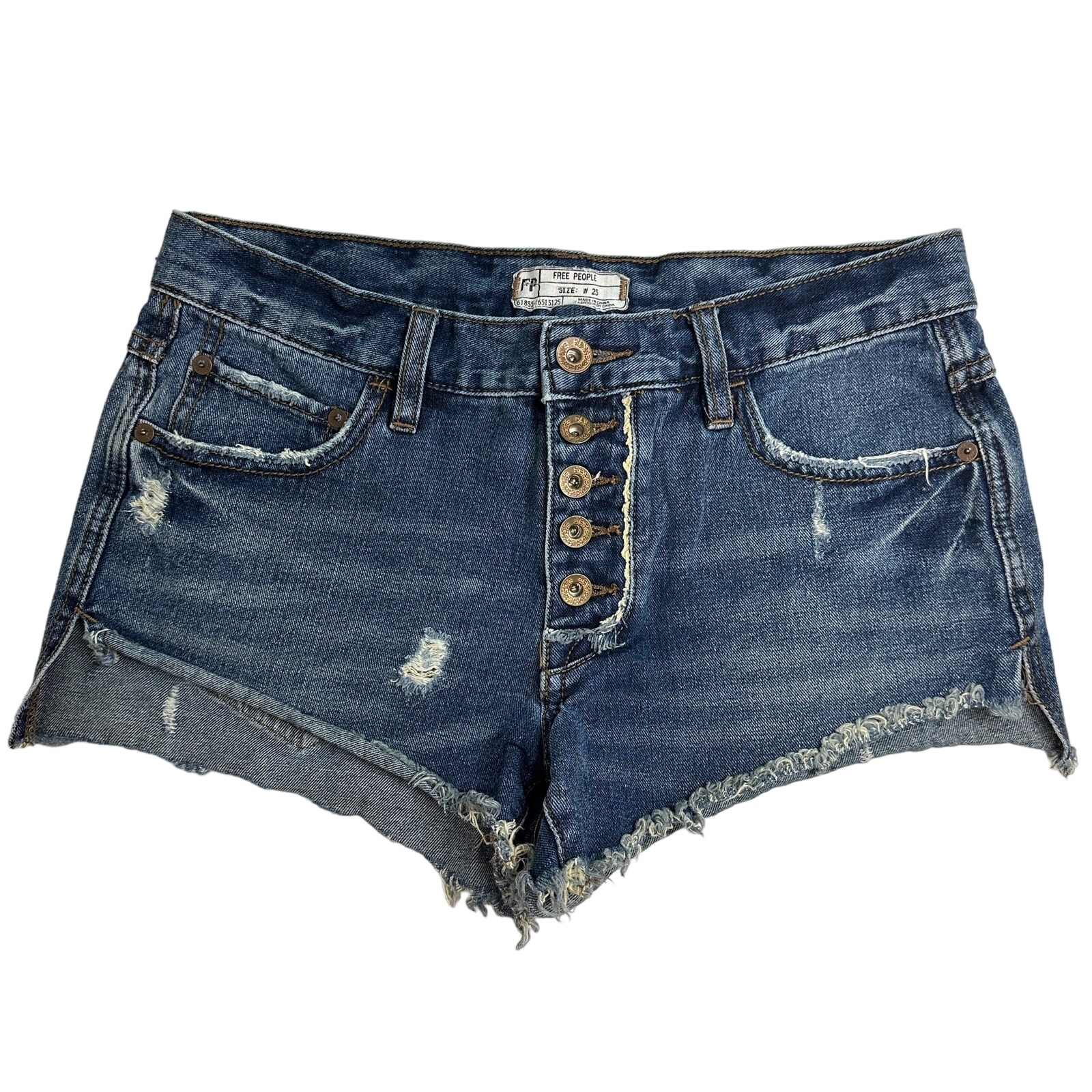 Free People Shorts | Free People Cut Off Jean Shorts Size 25 Short Shorts Button Front Distressed | Color: Blue | Size: 25
