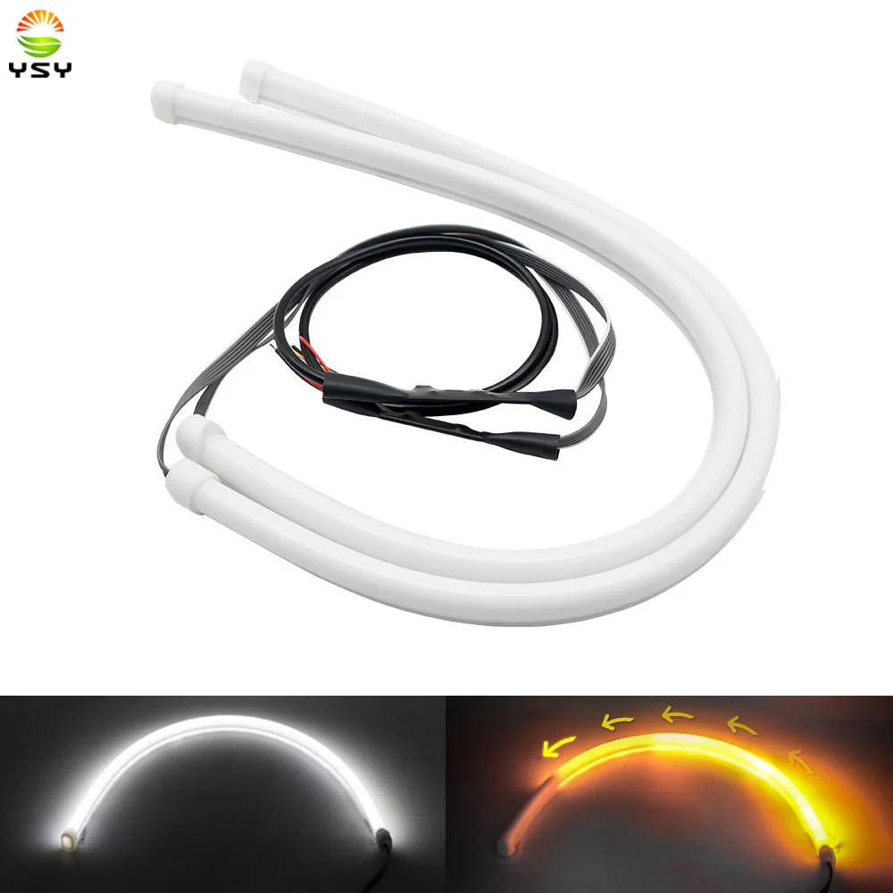 2 pz Flessibile sequenziale Tubo di Scorre Striscia Auto DRL Segnale di Girata Angelo Occhio Bianco Ambra LED Lampada di Marcia Diurna Faro 30 cm
