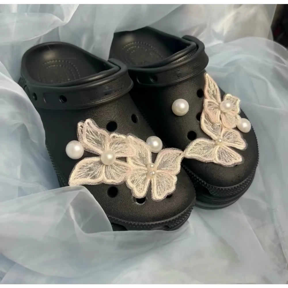 8 Stück Rosa Stoff-Schmetterling Schuh-Charms Perlen Schuh-Accessoires für Lochschuhe DIY Geschenk