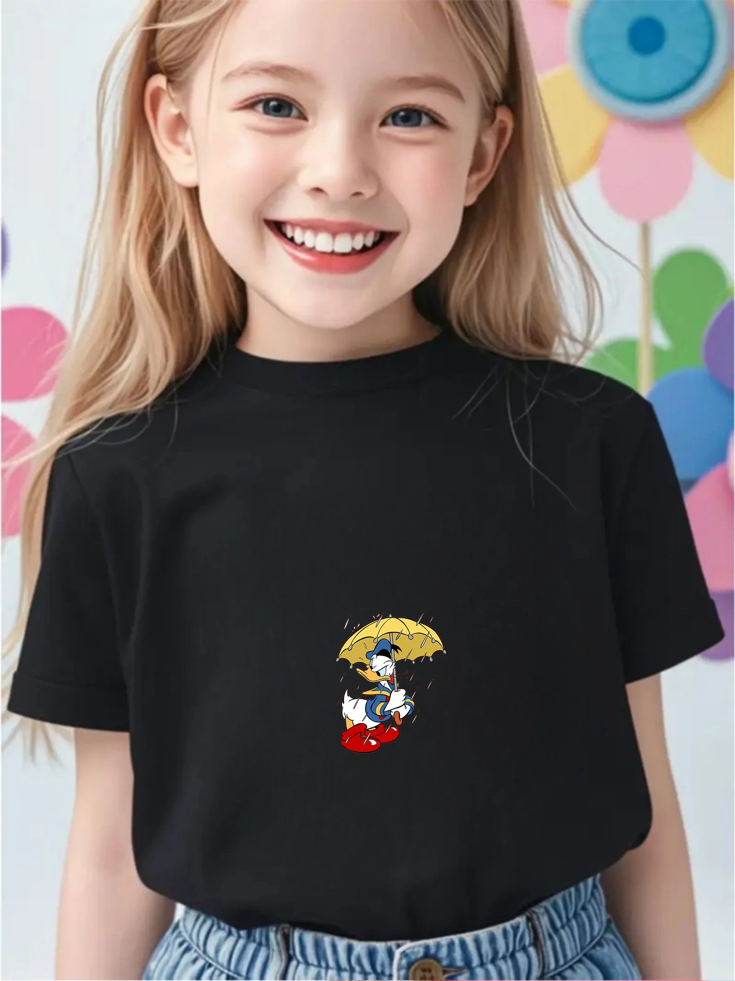 Heißes Disney Donald Duck T-Shirt mit Rundhalsausschnitt 2026 3-14 Jahre Sommer Jungen Mädchen Niedlich Kawaii Cartoon Mode Street Outdoor Casual Kinder