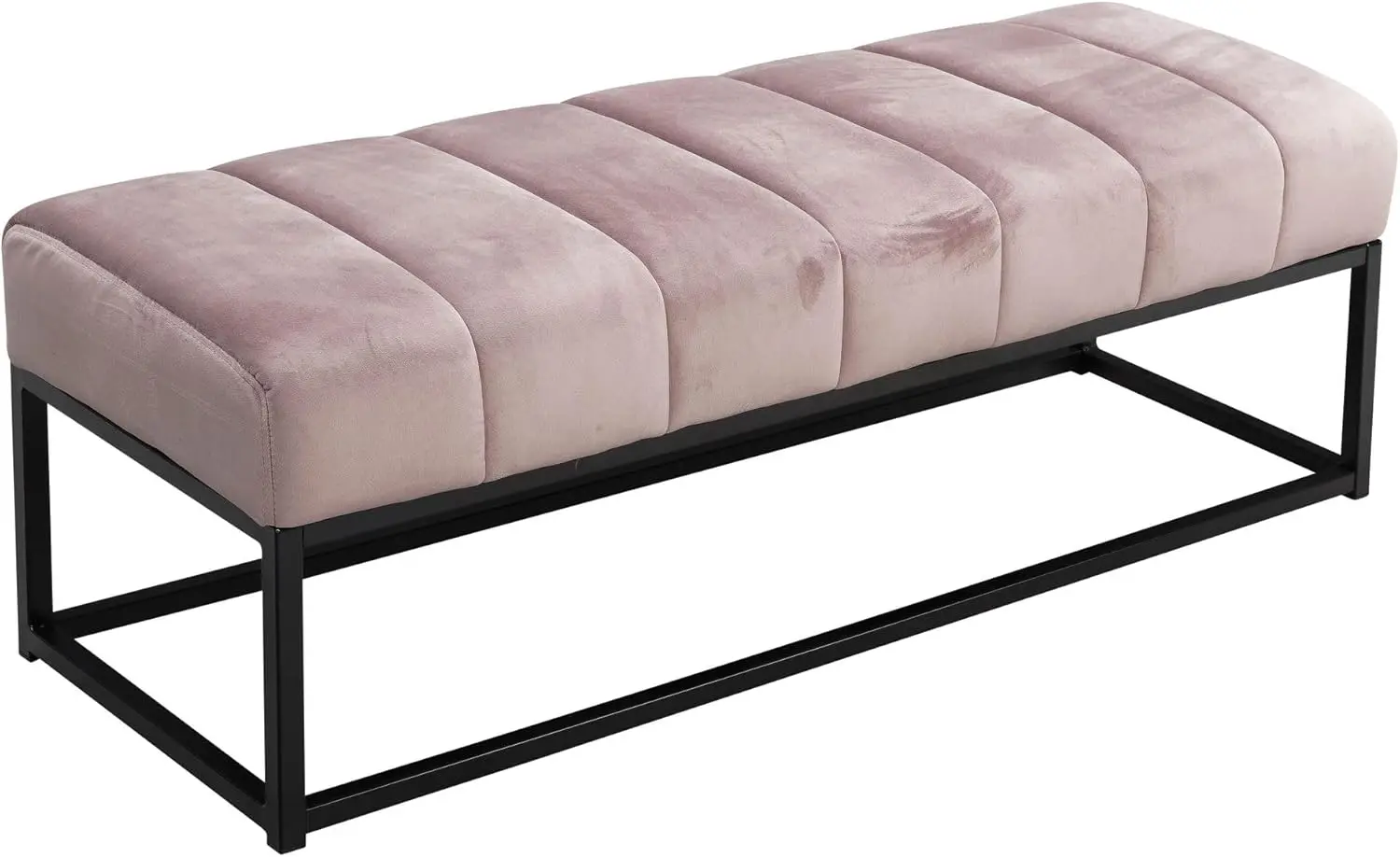 Samt Rosa 108x40x40 cm Flur-Polsterbank mit Metallgestell | Design Bettbank Schlafzimmer Gesteppt | Flurbank Garderobenbank