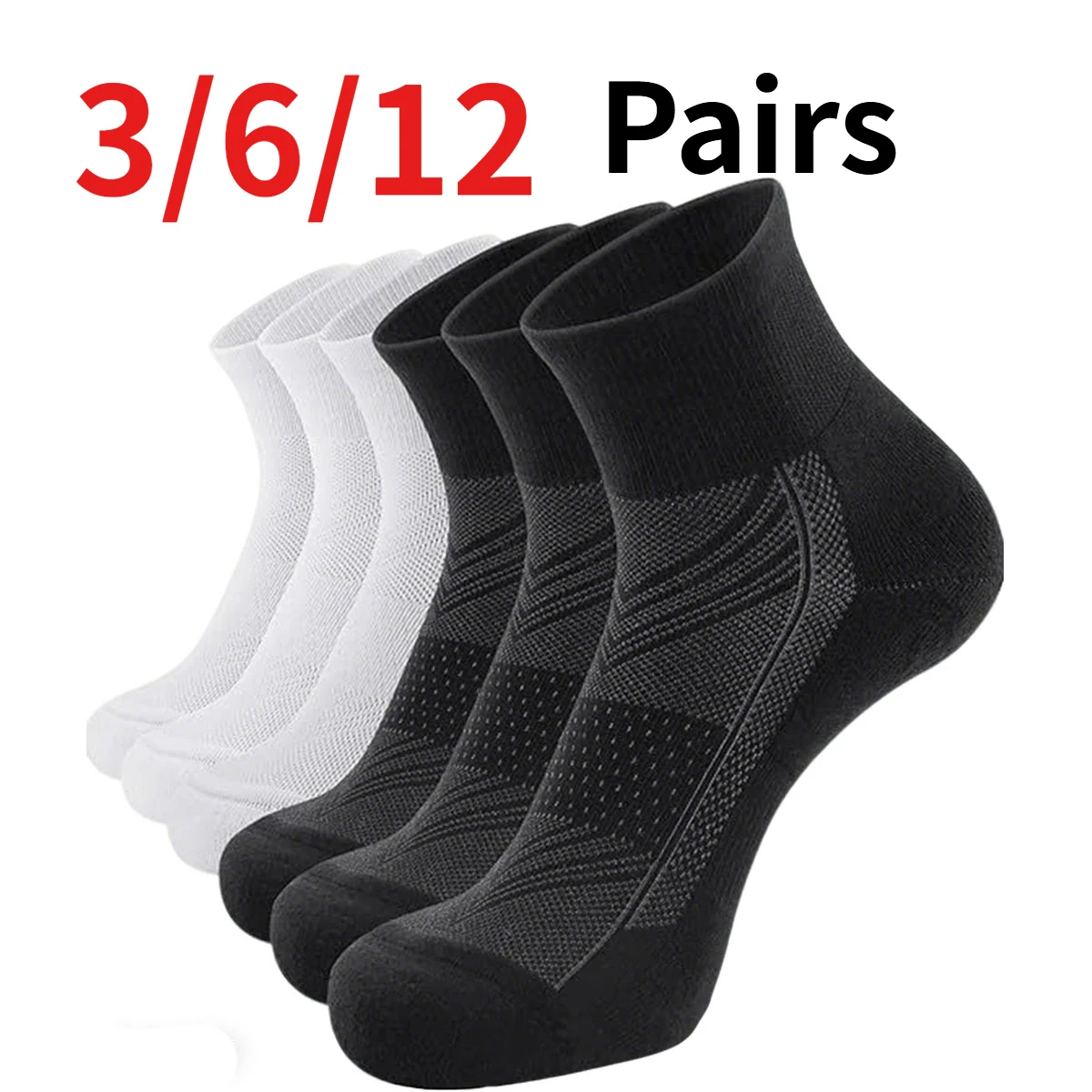 3/6/12 Paar Herren-Laufsportsocken, atmungsaktiv, schweißabsorbierend, gepolstert, für Laufen, Basketball, sportliche Freizeitsocken Image