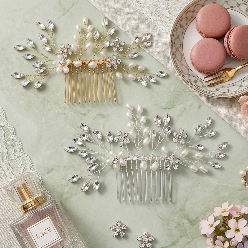 Französischer Chic Perlen-Haarkranz Vintage Gold Marquise Kristall Hochzeitskamm Ästhetischer Brautschmuck Romantisches Gala-Haaraccessoire Image