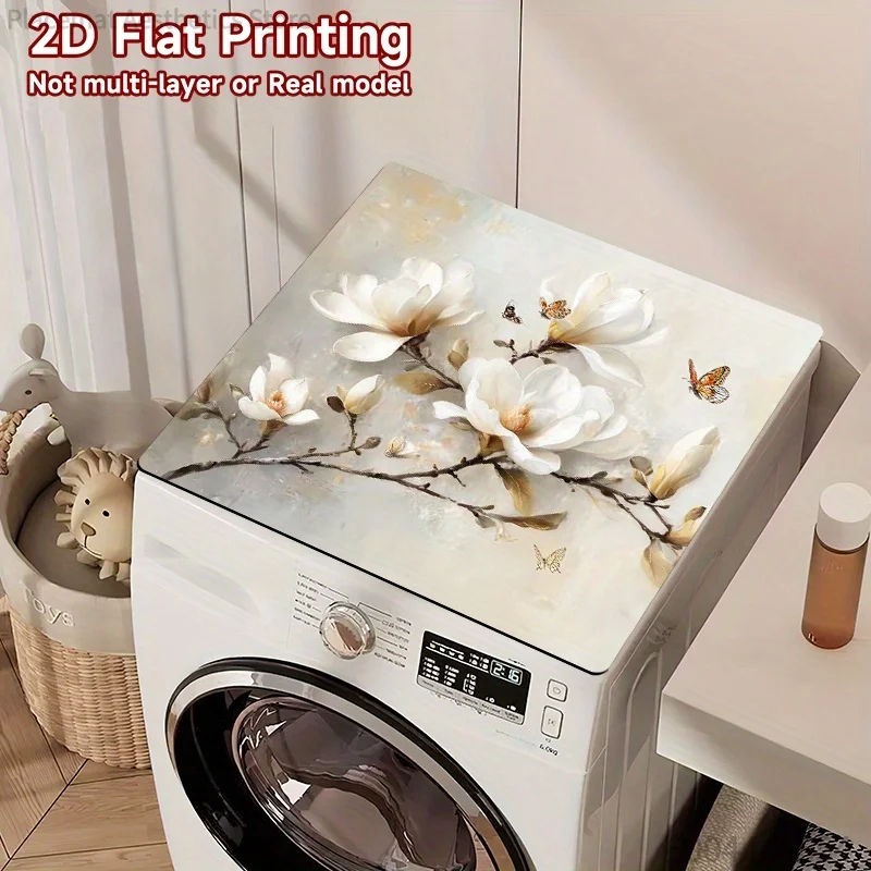 Waschmaschinen-Abdeckmatte, kompatibel mit Frontlader- und Toplader-Waschmaschinen, elegante Magnolie und Schmetterling, Wäschezubehör.