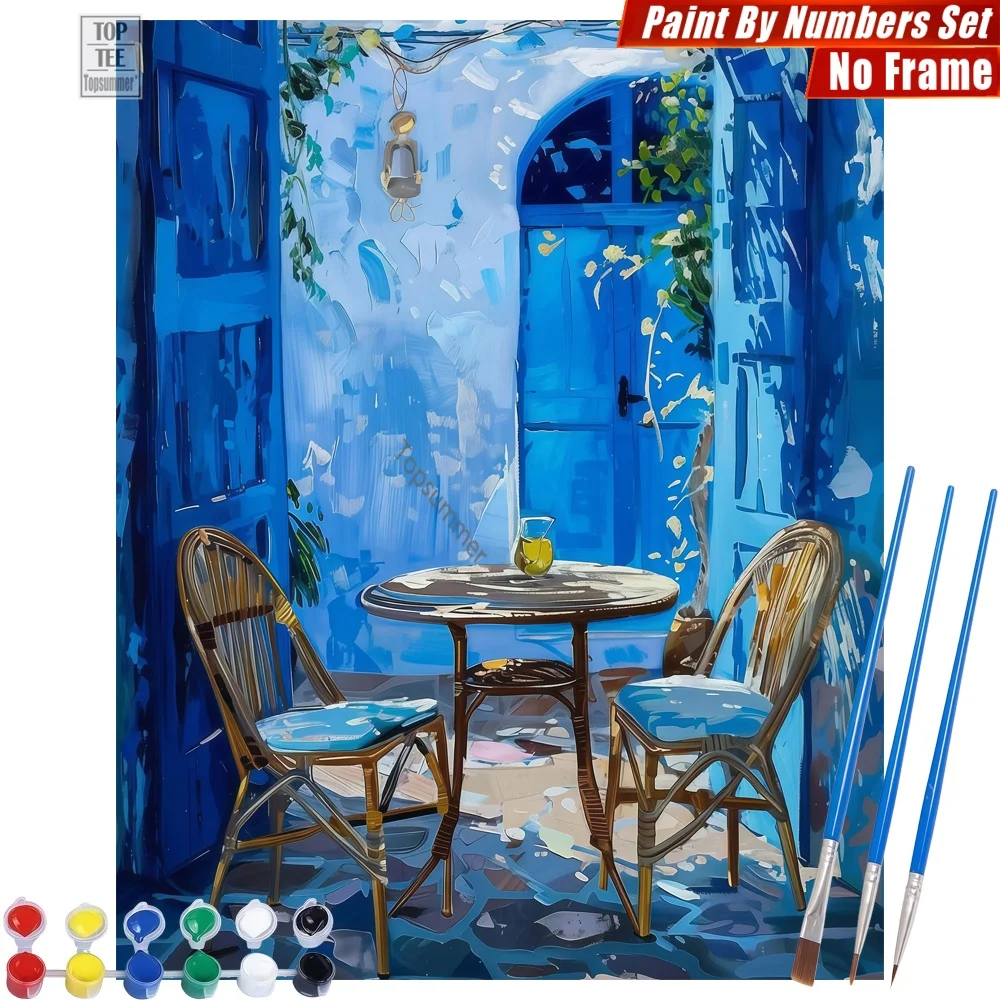 Blue Alley Chairs DIY Digital Oil Painting Kit – Alley Chairs Blue Canvas Wandkunst Neujahrsgeschenk für Oma