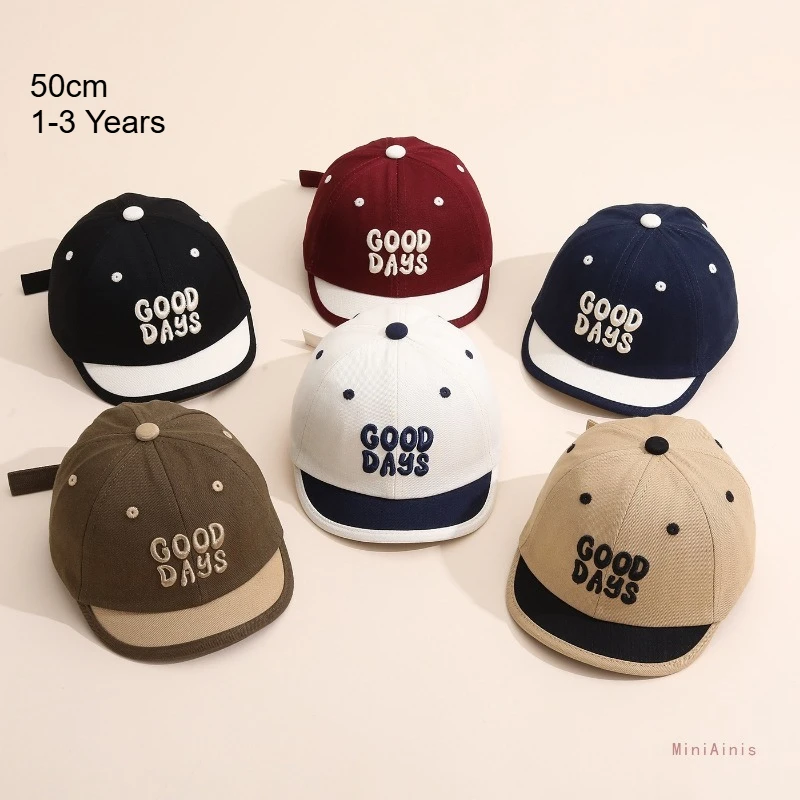 Goodday Kinder-Baseballkappe 50cm Sommer Kinder-Sonnenhut mit Stickerei-Buchstaben Jungen Weiß Verstellbare Kleinkind-Bucket-Cap Image