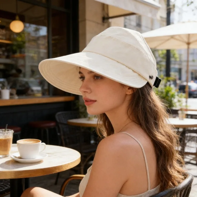 Damen Sommer Sonnenhut mit offenem Oberteil, Visor-Kappe im koreanischen Stil, breite Krempe, UV-Schutz, Gesichtsbedeckung, lässiges Outdoor-Strand-Accessoire Image