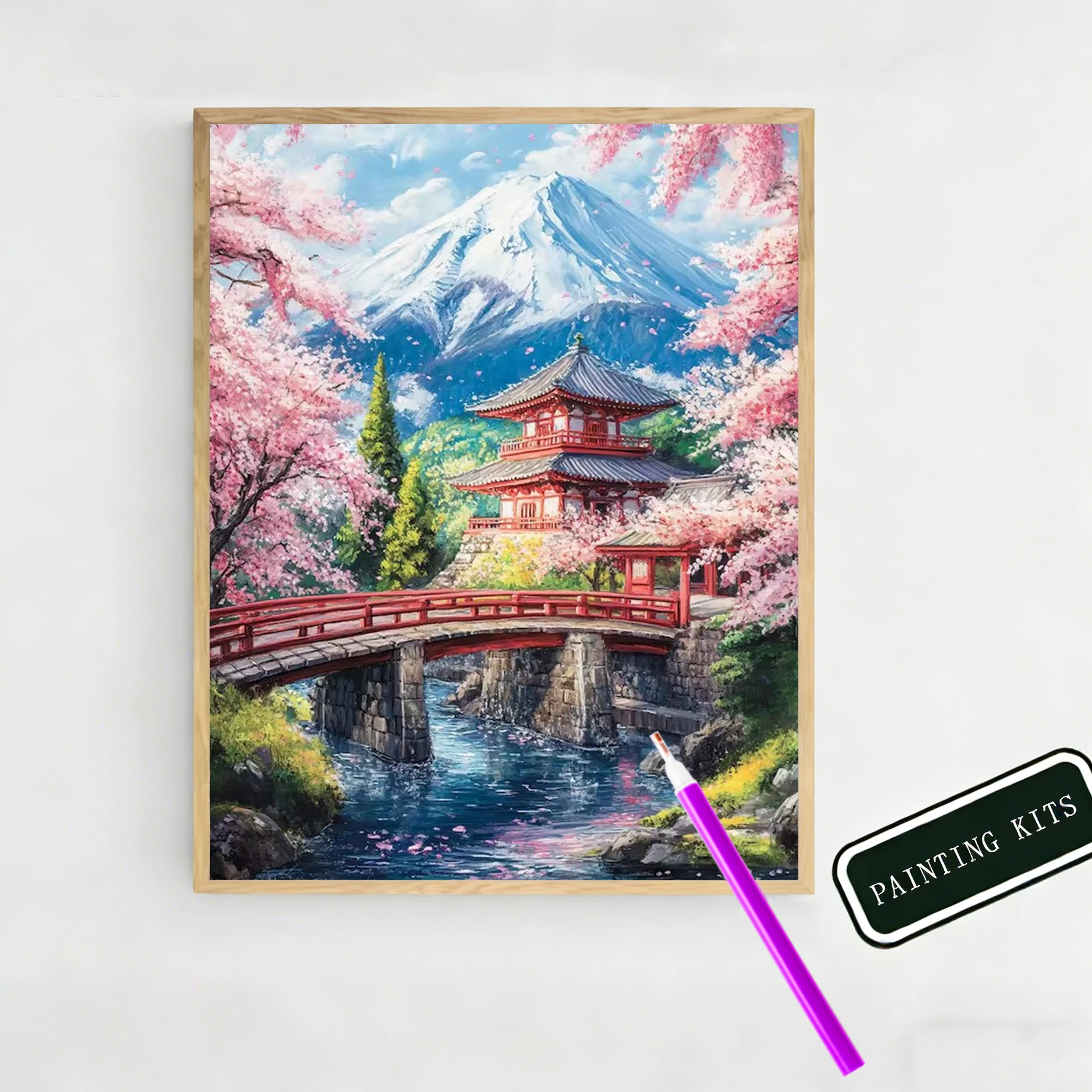 AZQSD Diamond Painting Angebot: Berglandschaft mit Kirschblüten, Mosaik-Strass-Komplettset, quadratisch und rund, dekorativ Image