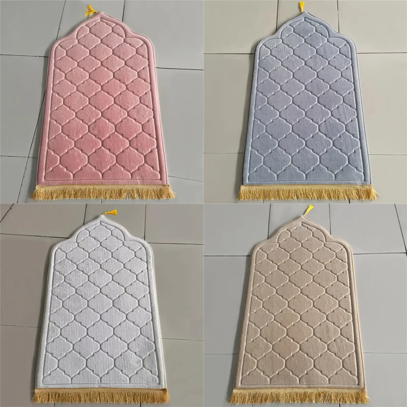 Dicke Flanell-Gebetsmatte Muslimischer Ramadan-Gebetsteppich Rutschfeste Weiche Bodenmatte Islamischer Tragbarer Reise-Gebetsteppich Ramadan-Geschenk Image